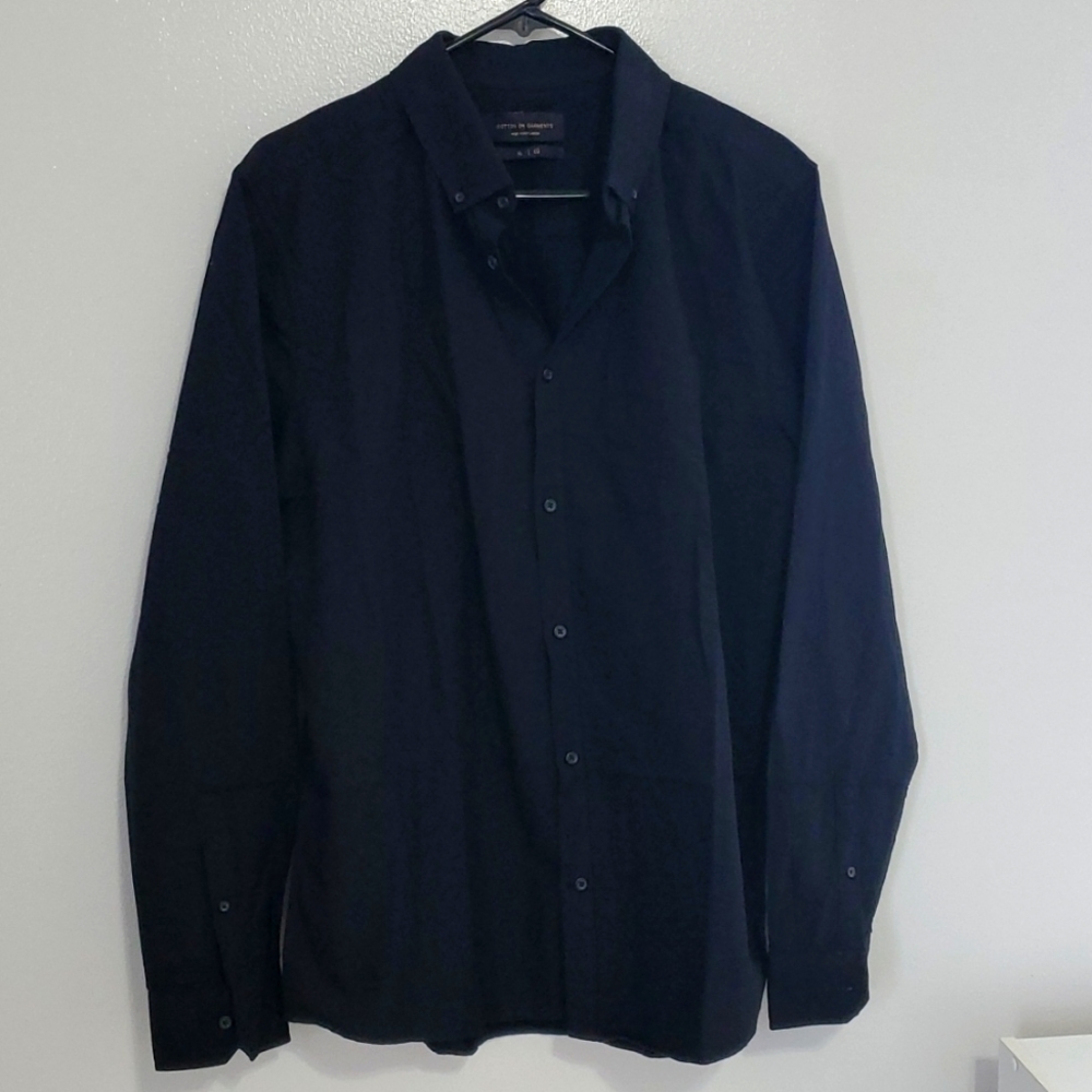 Mens Cotton on Garments long sleeve button down black shirt size XL New